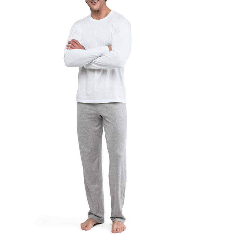 Pijama Algodao Manga Longa Branco