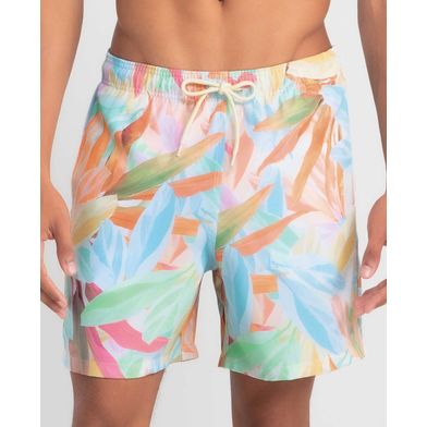Short Praia Estampado Folhagem Plus Size Off White XXGG