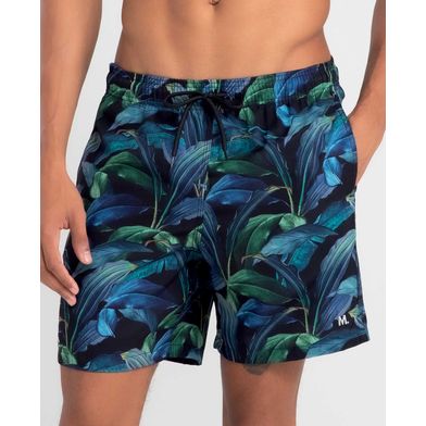 Short Praia Estampado Folhagem Plus Size Preto XXGG