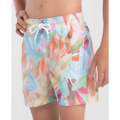 Short Praia Infantil Estampado Folhagem Off White M
