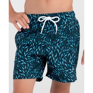 Short Praia Infantil Estampado Cardume Azul Marinho P