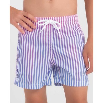 Short Praia Infantil Estampado Listrado Lilás Escuro G