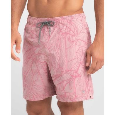 Short Praia Mescla Estampado Folhagem Rosa P