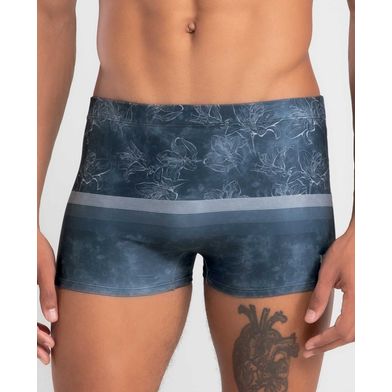 Sunga Boxer Estampada Floral Shadow Azul Jeans P