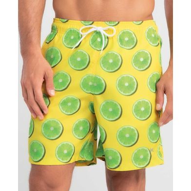 Short Praia Estampa Tropical Amarelo M