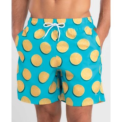 Short Praia Estampa Tropical Azul Turquesa P