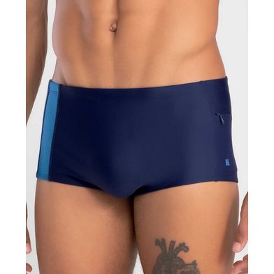 Sungão Liso com Recorte e Bolso Lateral Plus Size Azul Marinho XXGG