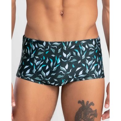 Sungão Estampado Ramos de Eucalipto Cinza Chumbo P