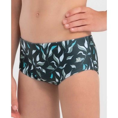 Sungão Infantil Estampado Ramos Eucalipto Cinza Chumbo P