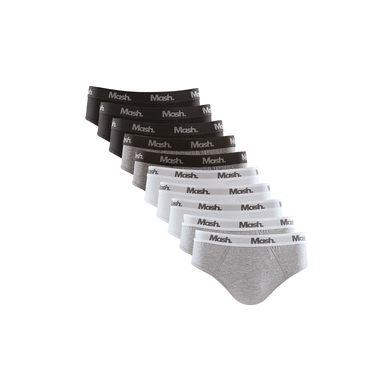 Kit 10 Cuecas Slip Algodão Elástico Letra Mescla Preto 03 GG