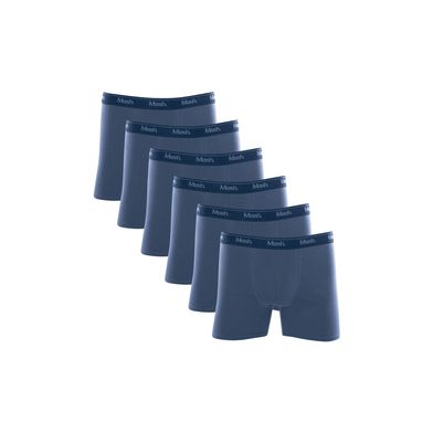 Kit 6 Cuecas Boxer Longa Cotton Azul Jeans Escuro M